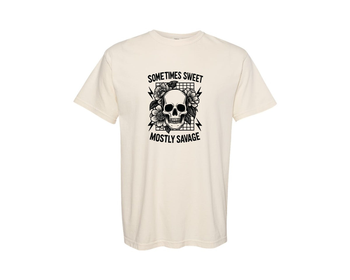 brand:Comfort Colors|color:Ivory|Sarcastic Snarky Flower Skull Graphic T-Shirt