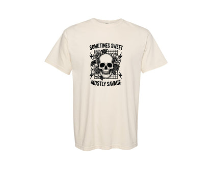 brand:Comfort Colors|color:Ivory|Sarcastic Snarky Flower Skull Graphic T-Shirt