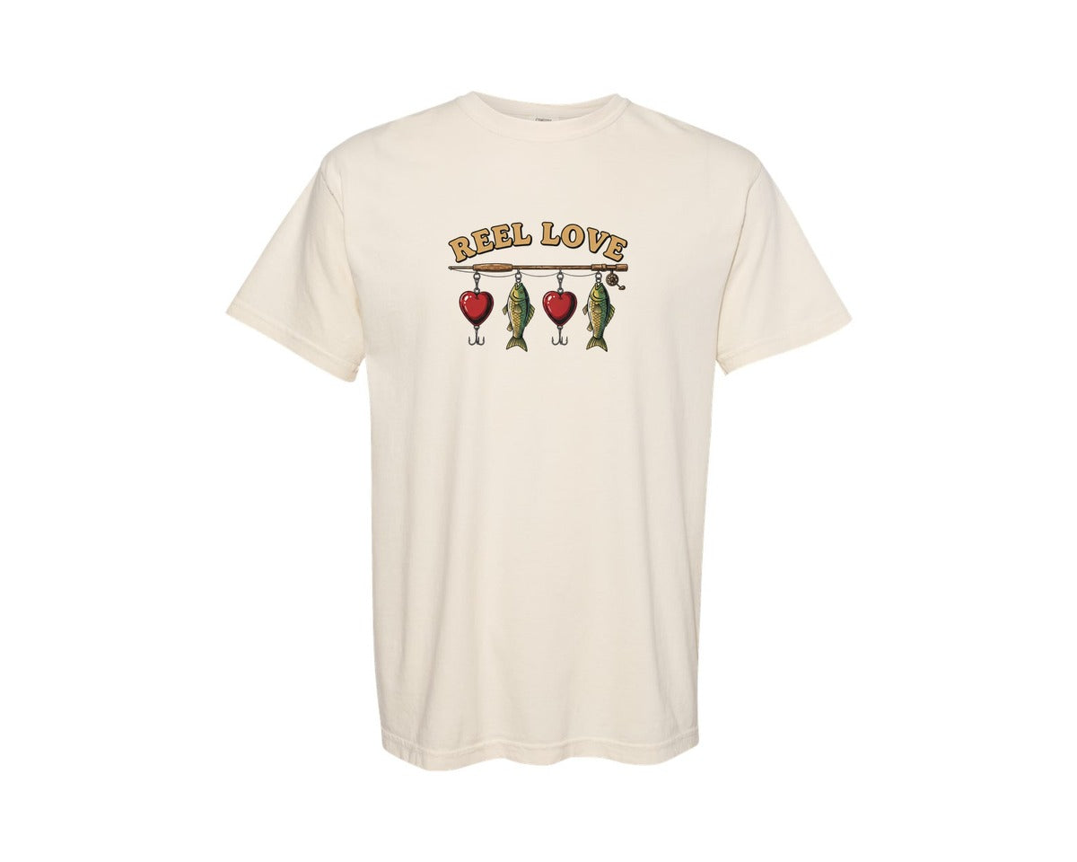 brand:Comfort Colors|color:Ivory|Reel Love Fishing Valentine Graphic T-Shirt