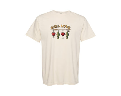 brand:Comfort Colors|color:Ivory|Reel Love Fishing Valentine Graphic T-Shirt