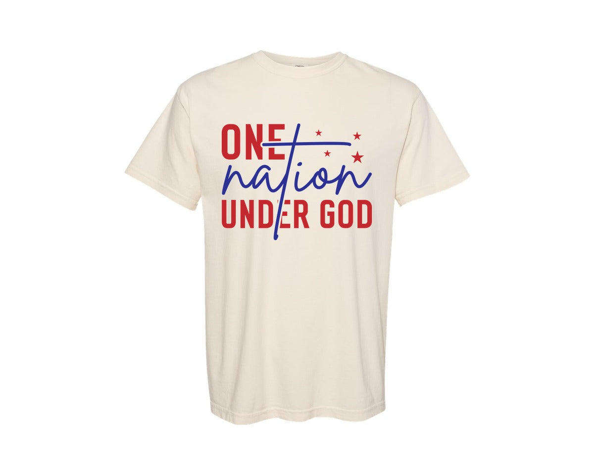 brand:Comfort Colors|color:Ivory|One Nation Under God 4Th Of July 3 Graphic T-Shirt