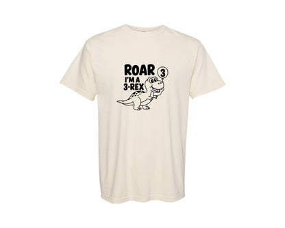 brand:Comfort Colors|color:Ivory|3 Rex Dinosaur Birthday Graphic T-Shirt