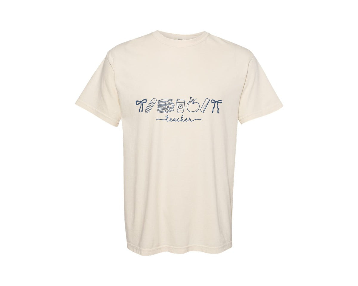 brand:Comfort Colors|color:Ivory|Coquette Teacher Teacher Life Doodle Graphic T-Shirt