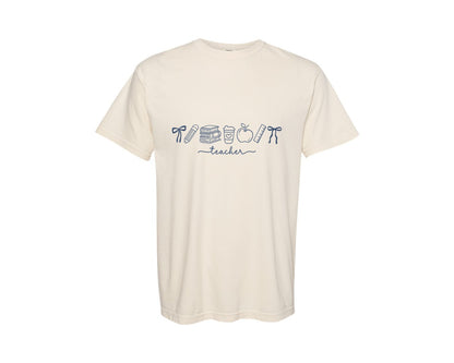 brand:Comfort Colors|color:Ivory|Coquette Teacher Teacher Life Doodle Graphic T-Shirt