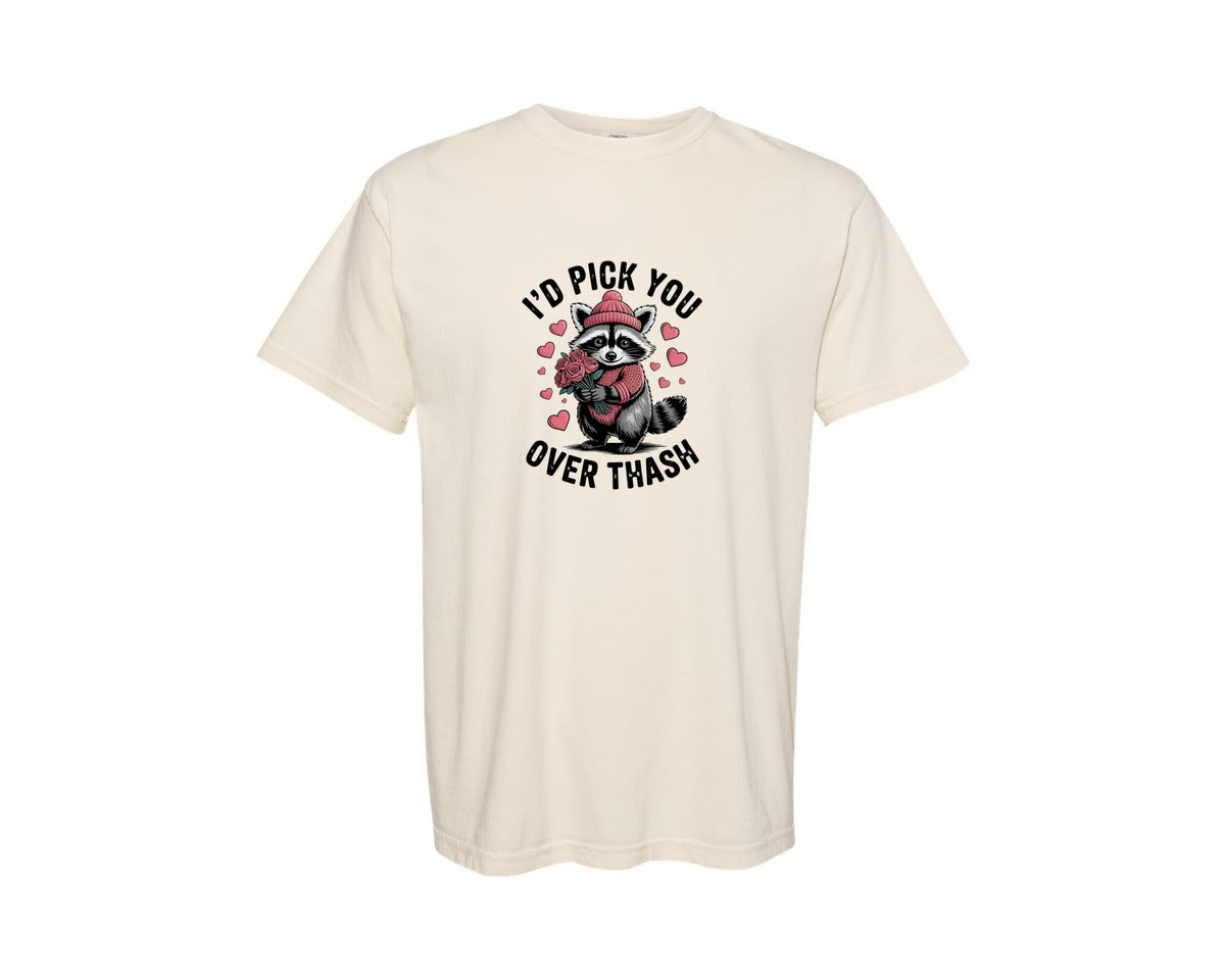 brand:Comfort Colors|color:Ivory|Funny Raccoon Valentines Day 4 Graphic T-Shirt