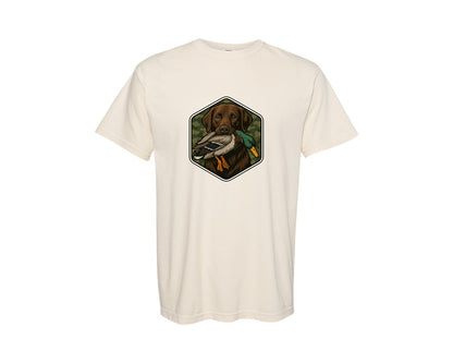 brand:Comfort Colors|color:Ivory|Camo Hunting Dog With Duck Graphic T-Shirt