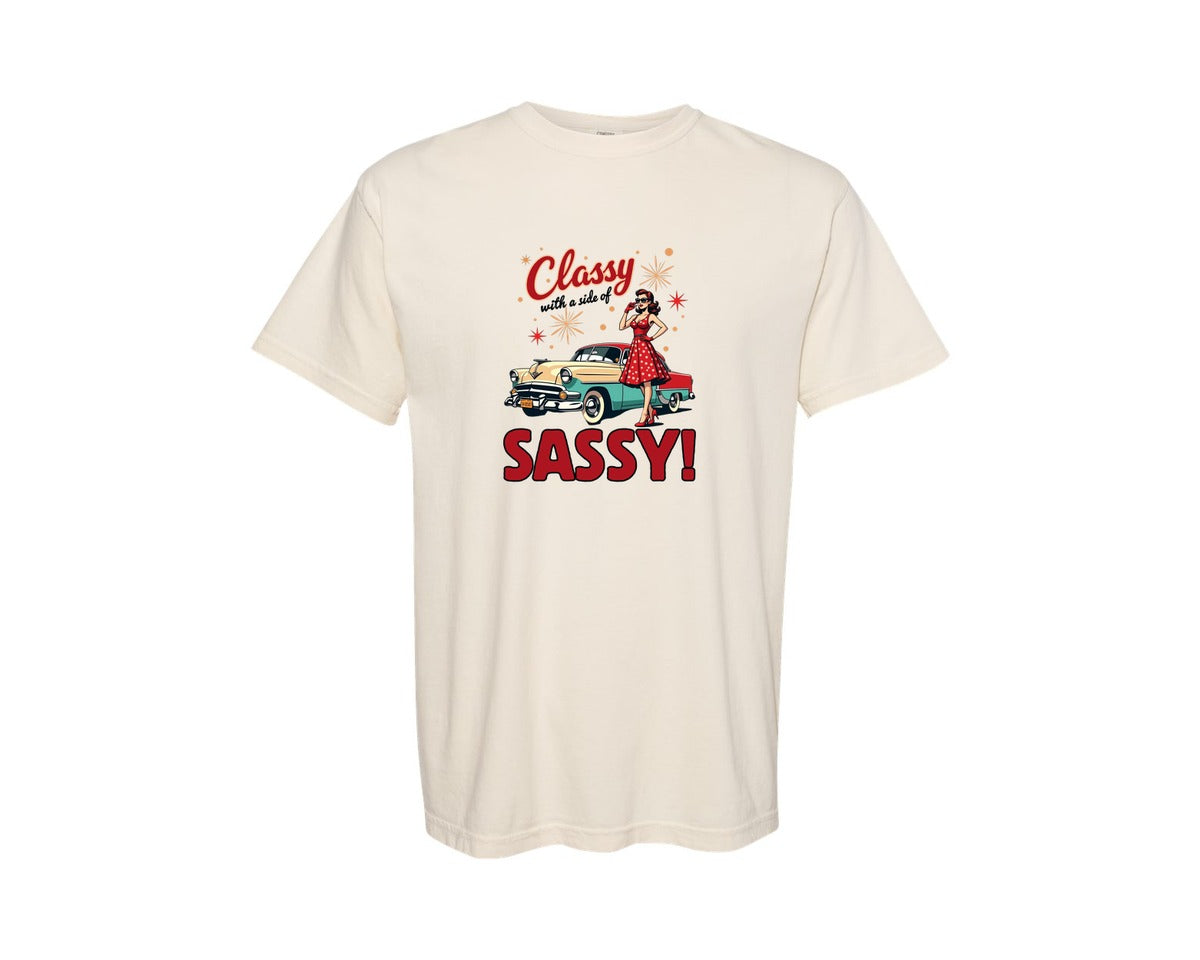 brand:Comfort Colors|color:Ivory|Retro Girl Classic Car Sassy Quote Graphic T-Shirt