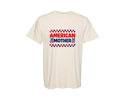 brand:Comfort Colors|color:Ivory|Proud American Mother Design Graphic T-Shirt