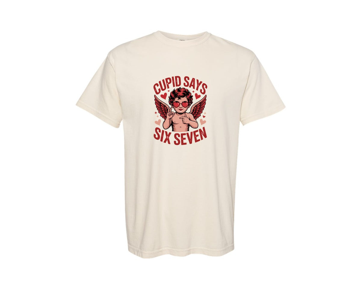 brand:Comfort Colors|color:Ivory|Cupid Says Six Seven Valentine Graphic T-Shirt