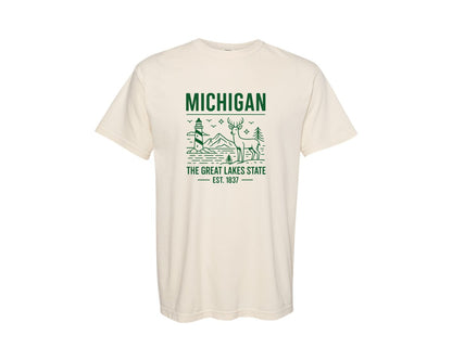 brand:Comfort Colors|color:Ivory|Michigan The Great Lakes State 3 Graphic T-Shirt