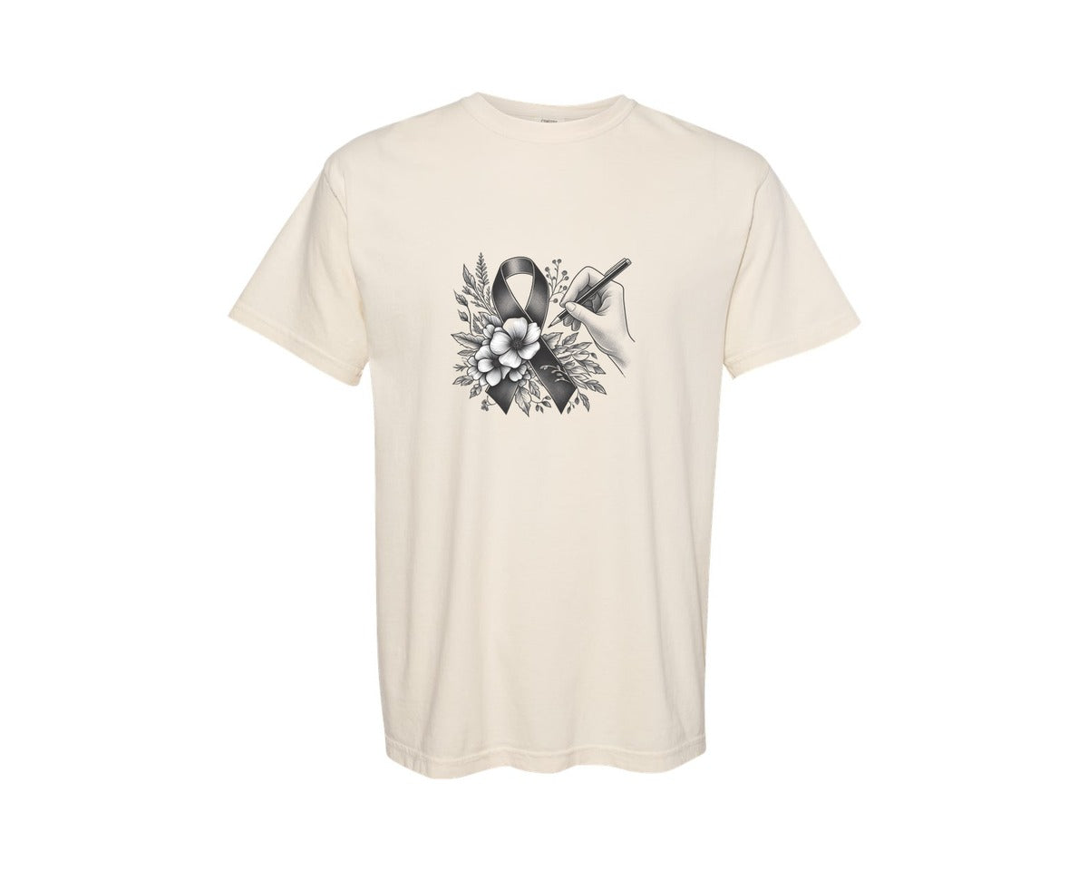brand:Comfort Colors|color:Ivory|12 Teal Gray Purple Awareness Ribbon Graphic T-Shirt