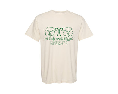 brand:Comfort Colors|color:Ivory|Not Lucky Simply Blessed Christ Graphic T-Shirt