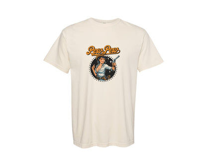 brand:Comfort Colors|color:Ivory|Pew Pew Cowgirl Western Graphic T-Shirt