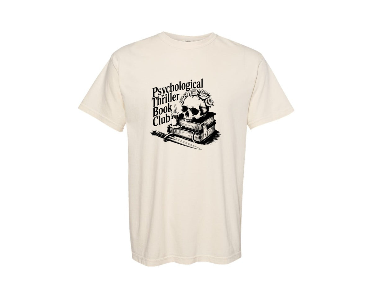 brand:Comfort Colors|color:Ivory|Psychological Thriller Book Club T S Graphic T-Shirt