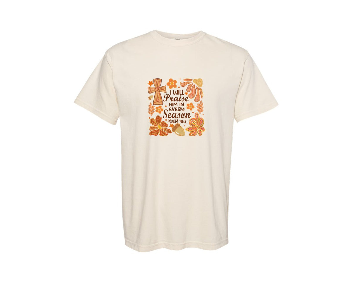 brand:Comfort Colors|color:Ivory|I Will Praise Him Christian Fall Graphic T-Shirt