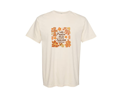 brand:Comfort Colors|color:Ivory|I Will Praise Him Christian Fall Graphic T-Shirt