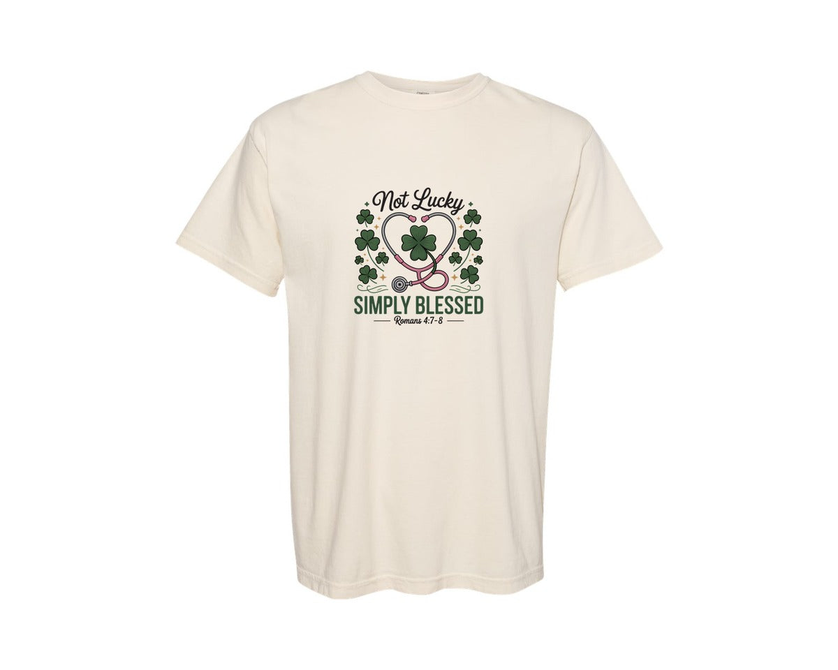 brand:Comfort Colors|color:Ivory|Not Lucky Simply Blessed St Patricks 8 Graphic T-Shirt
