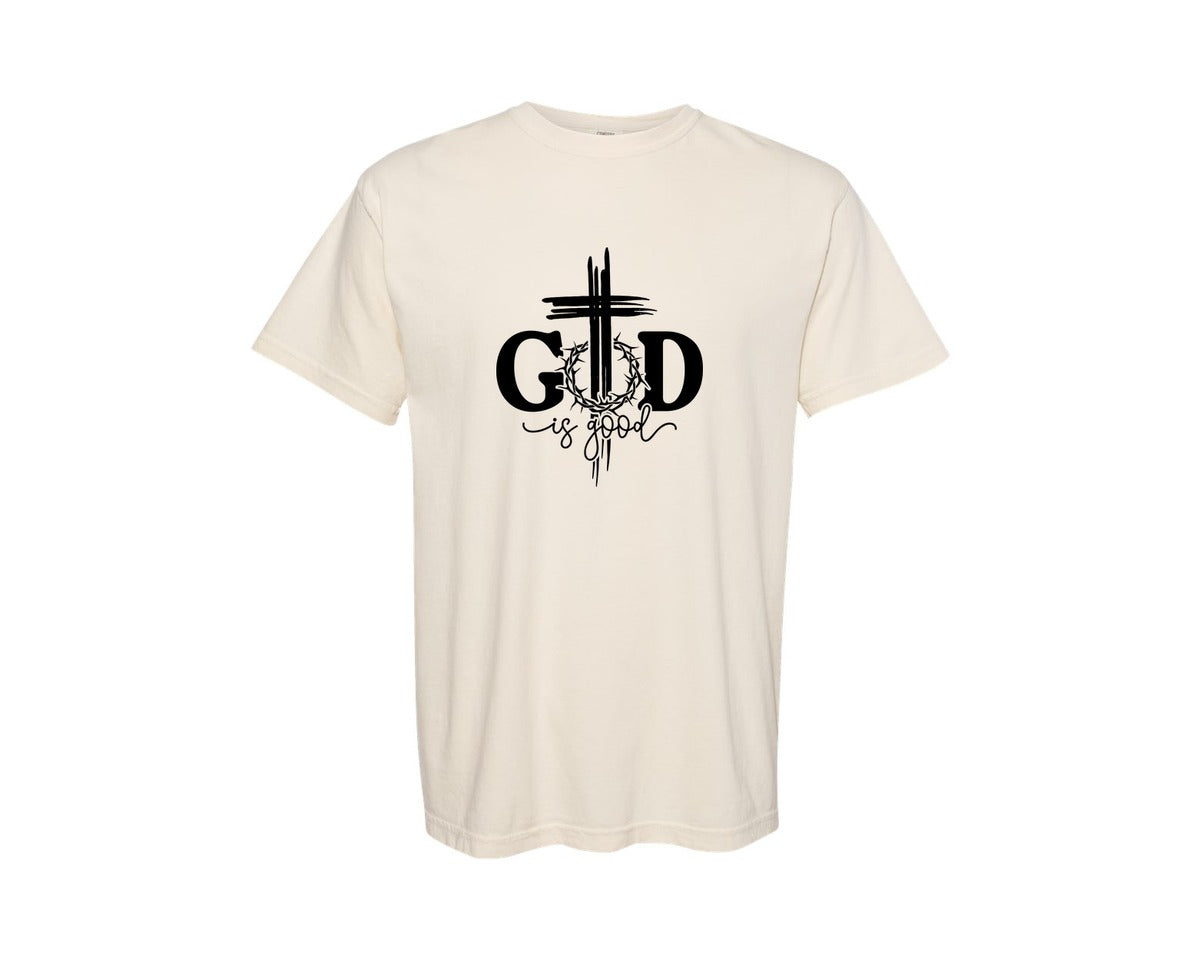 brand:Comfort Colors|color:Ivory|God Is Good Christian Shirt Jesus Faith Graphic T-Shirt