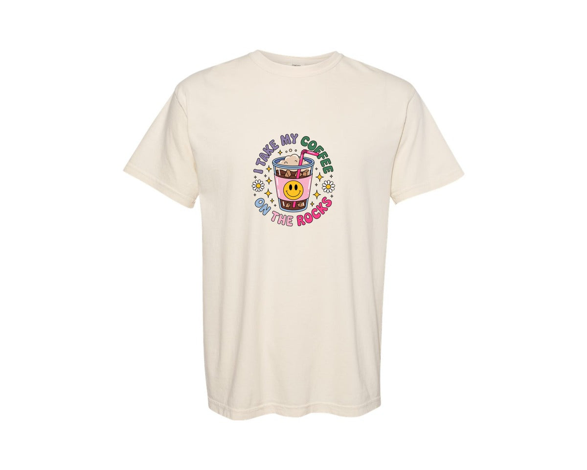 brand:Comfort Colors|color:Ivory|I Take My Coffee On The Rocks Summer Graphic T-Shirt