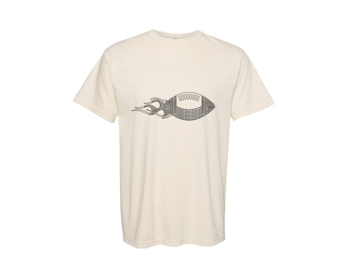 brand:Comfort Colors|color:Ivory|Football Rhinestone 3 Graphic T-Shirt