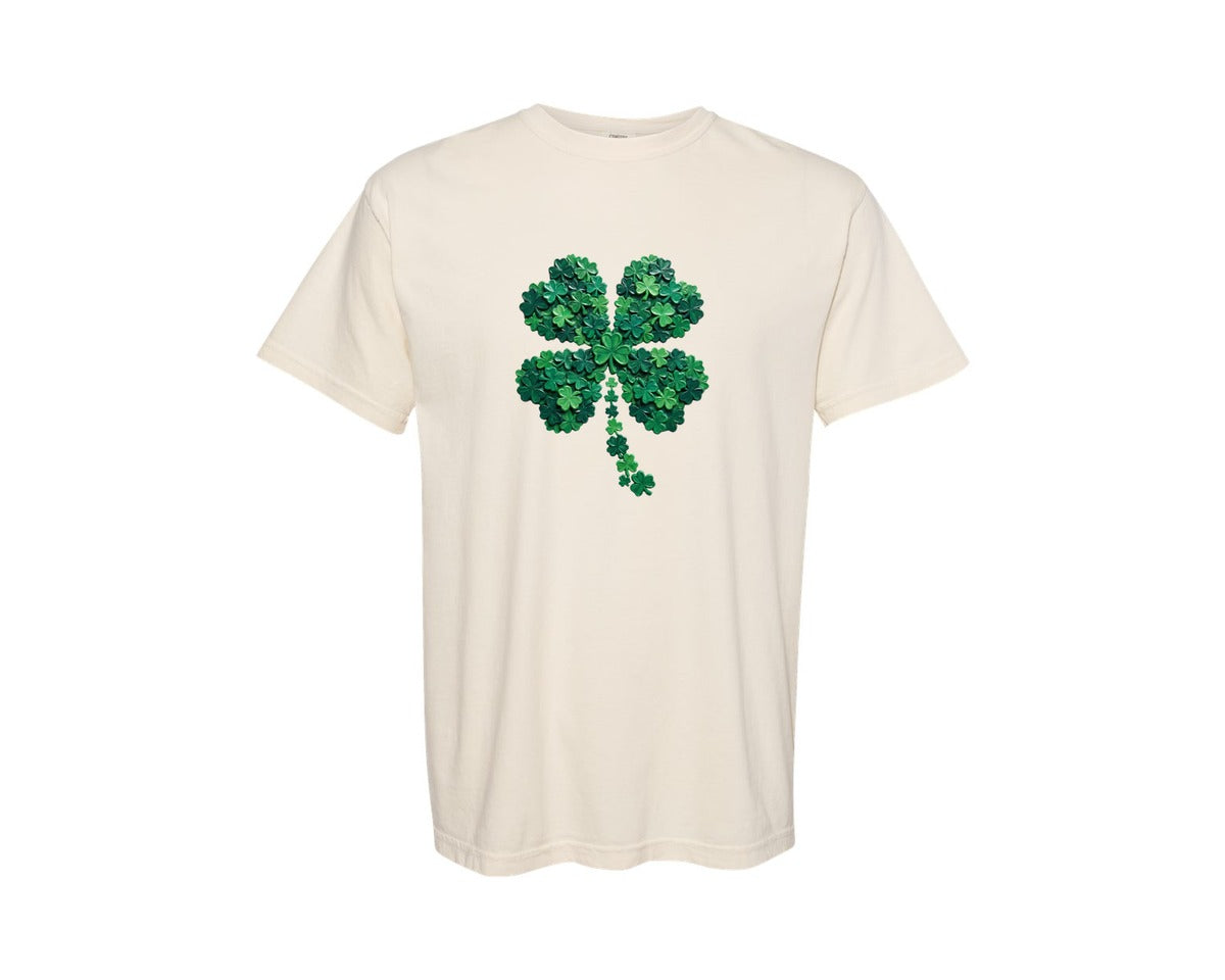 brand:Comfort Colors|color:Ivory|Hand Painted Shamrock St Patricks Day Graphic T-Shirt