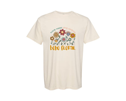 brand:Comfort Colors|color:Ivory|Words Matter Speak Kindness Boho Floral 2 Graphic T-Shirt