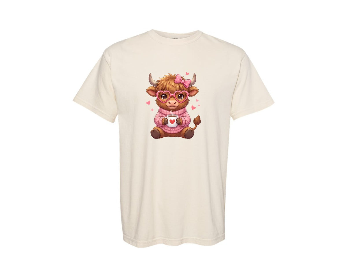 brand:Comfort Colors|color:Ivory|Cute Highland Cow Valentine 9 Graphic T-Shirt