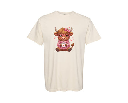 brand:Comfort Colors|color:Ivory|Cute Highland Cow Valentine 9 Graphic T-Shirt