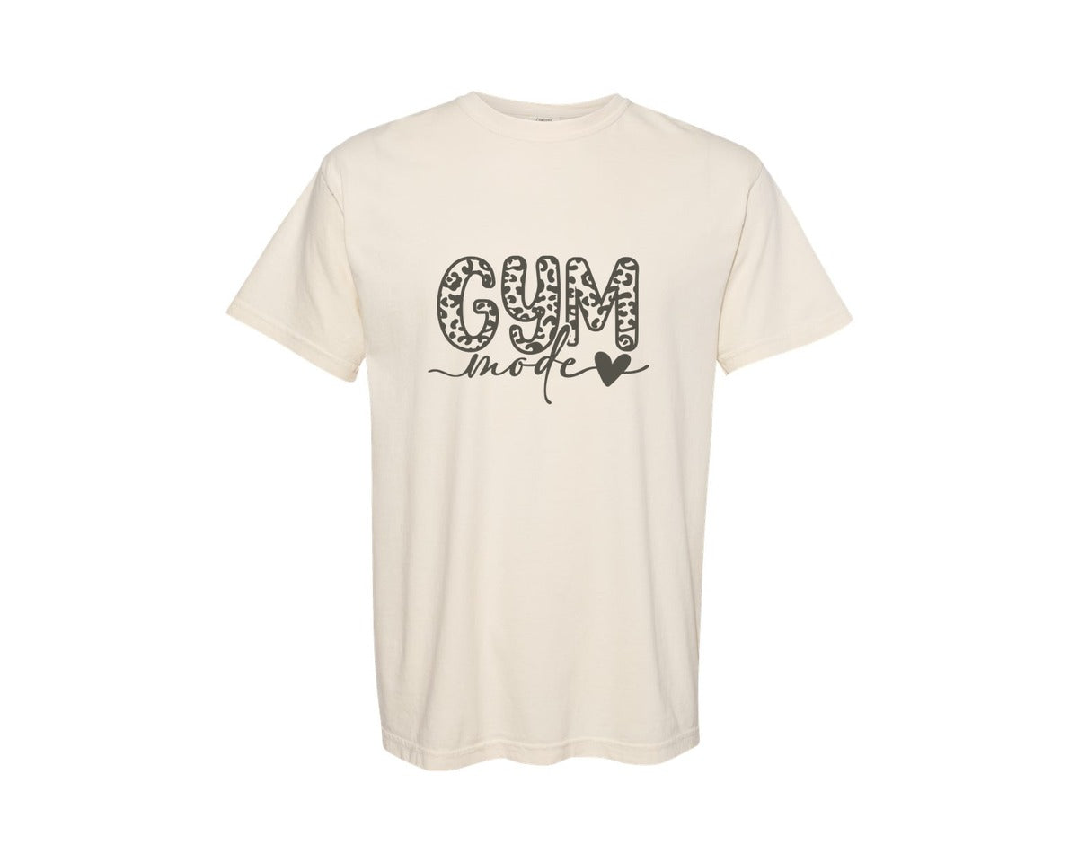 brand:Comfort Colors|color:Ivory|Gym Mode Cheetah Print Graphic T-Shirt