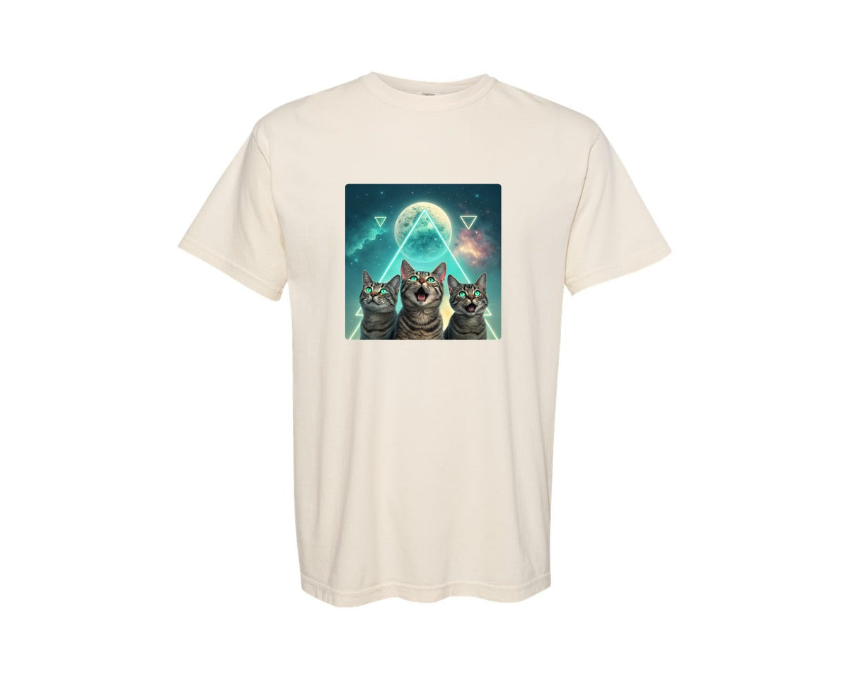 brand:Comfort Colors|color:Ivory|Cosmic Cat Howling Moon Galaxy Cat Graphic T-Shirt