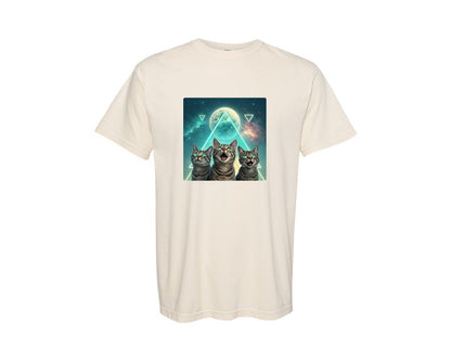 brand:Comfort Colors|color:Ivory|Cosmic Cat Howling Moon Galaxy Cat Graphic T-Shirt