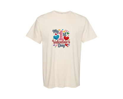 brand:Comfort Colors|color:Ivory|My First Valentines Day 11 Graphic T-Shirt