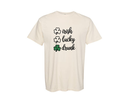 brand:Comfort Colors|color:Ivory|Irish Lucky Drunk Lucky Graphic T-Shirt