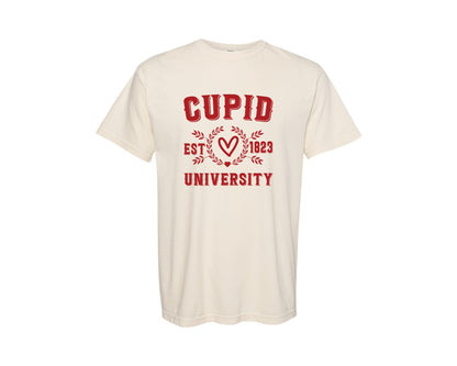 brand:Comfort Colors|color:Ivory|Cupid University Valentines Day Sv Graphic T-Shirt
