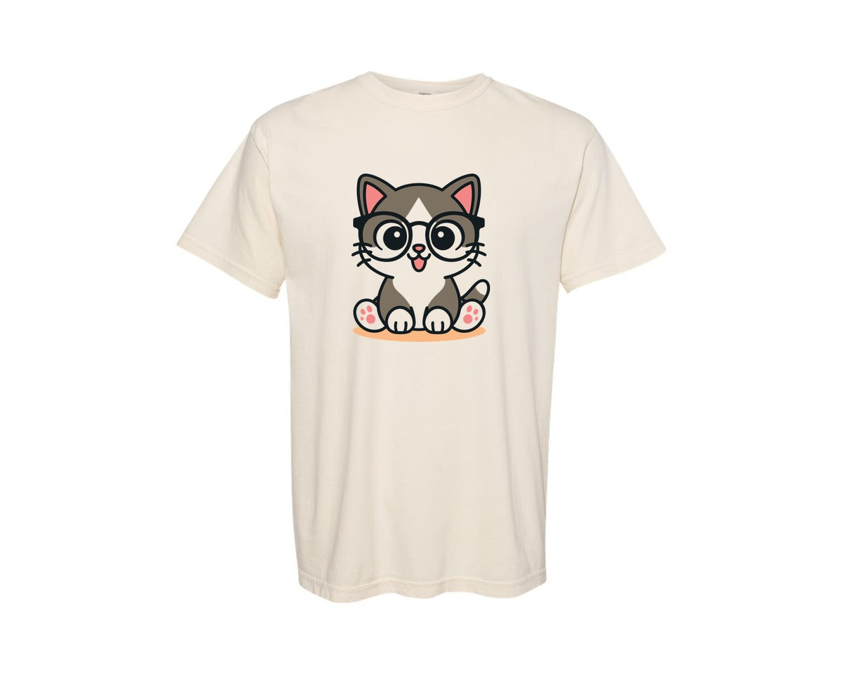 brand:Comfort Colors|color:Ivory|Cute Cat With Glasses Design Graphic T-Shirt