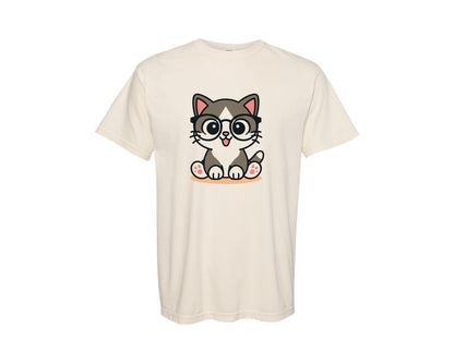 brand:Comfort Colors|color:Ivory|Cute Cat With Glasses Design Graphic T-Shirt
