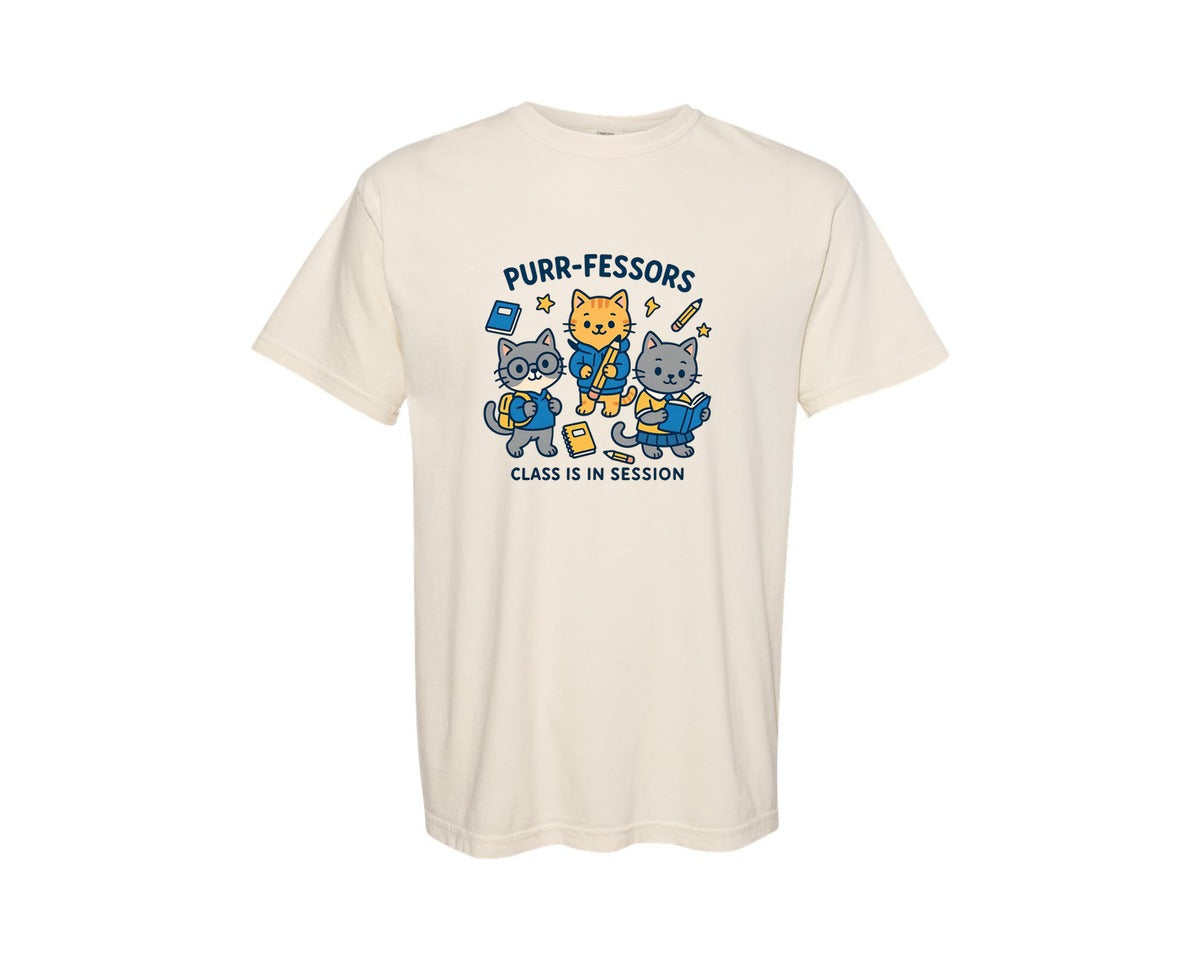 brand:Comfort Colors|color:Ivory|Purr Fessors Academic Cat Graphic T-Shirt