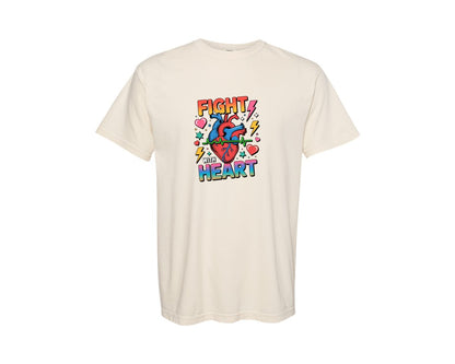 brand:Comfort Colors|color:Ivory|Fight With Heart Disease Awareness Graphic T-Shirt