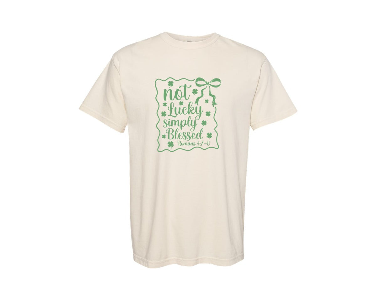 brand:Comfort Colors|color:Ivory|Not Lucky Simply Blessed Graphic T-Shirt