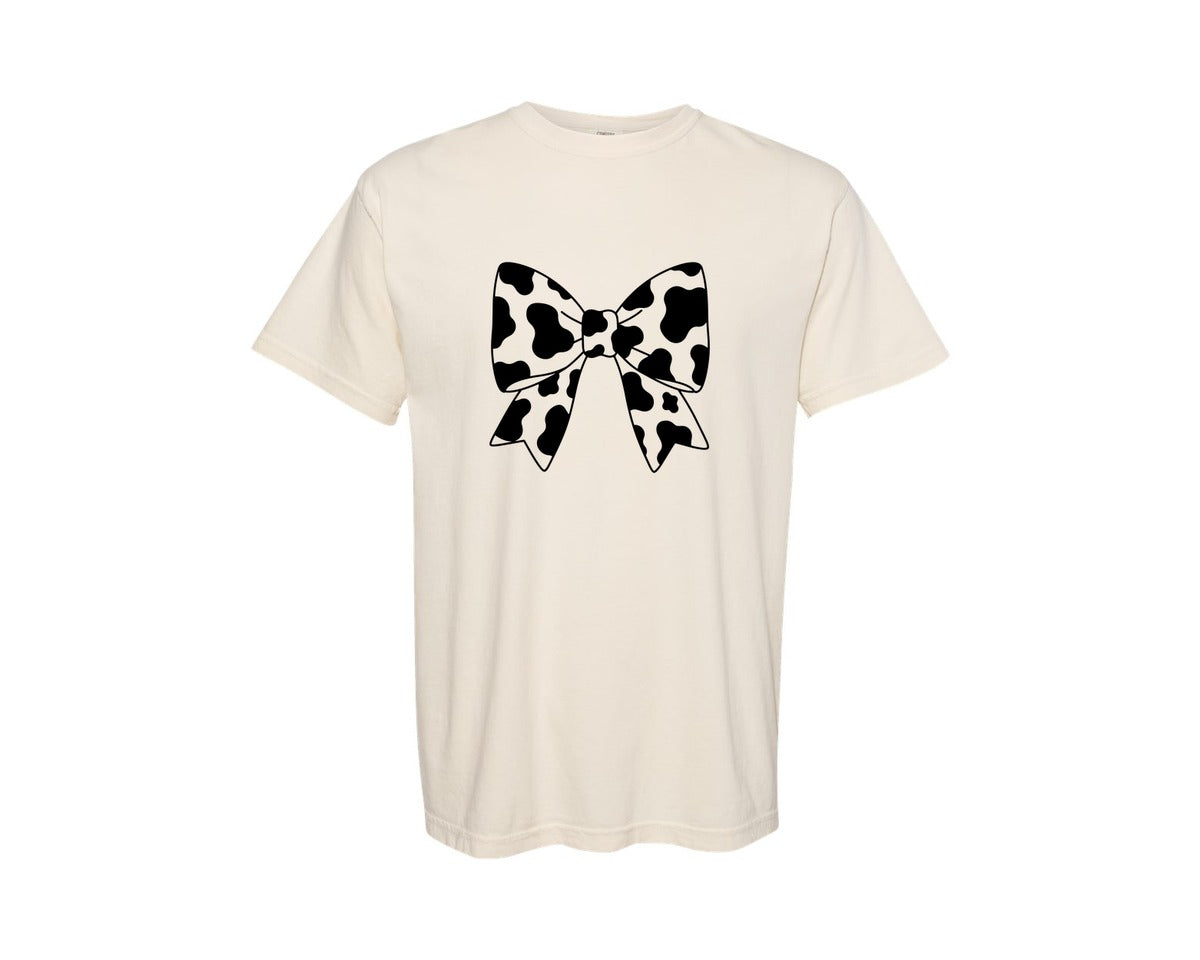 brand:Comfort Colors|color:Ivory|Coquette Cow Print Bow Graphic T-Shirt
