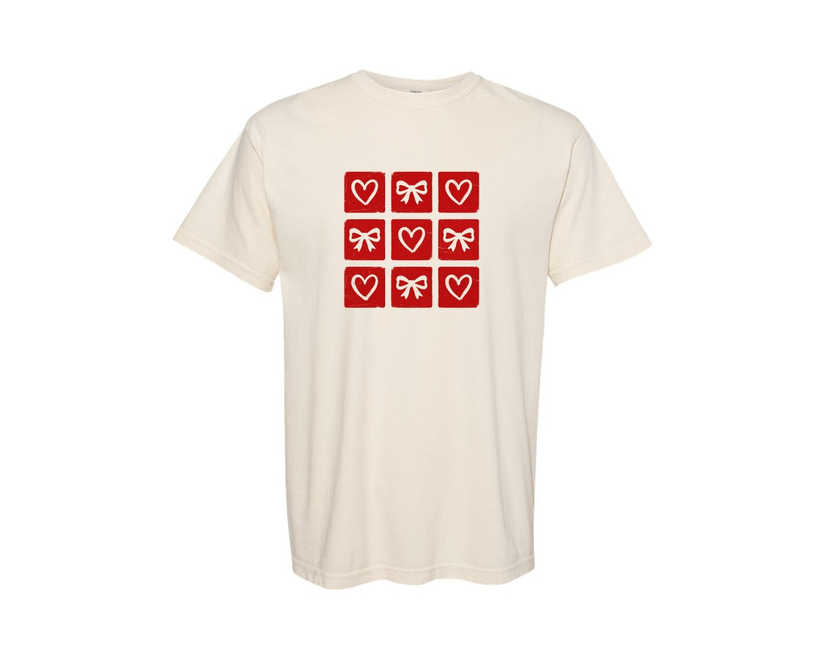 brand:Comfort Colors|color:Ivory|Vintage Heart And Bow Valentine Design Graphic T-Shirt