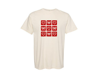 brand:Comfort Colors|color:Ivory|Vintage Heart And Bow Valentine Design Graphic T-Shirt