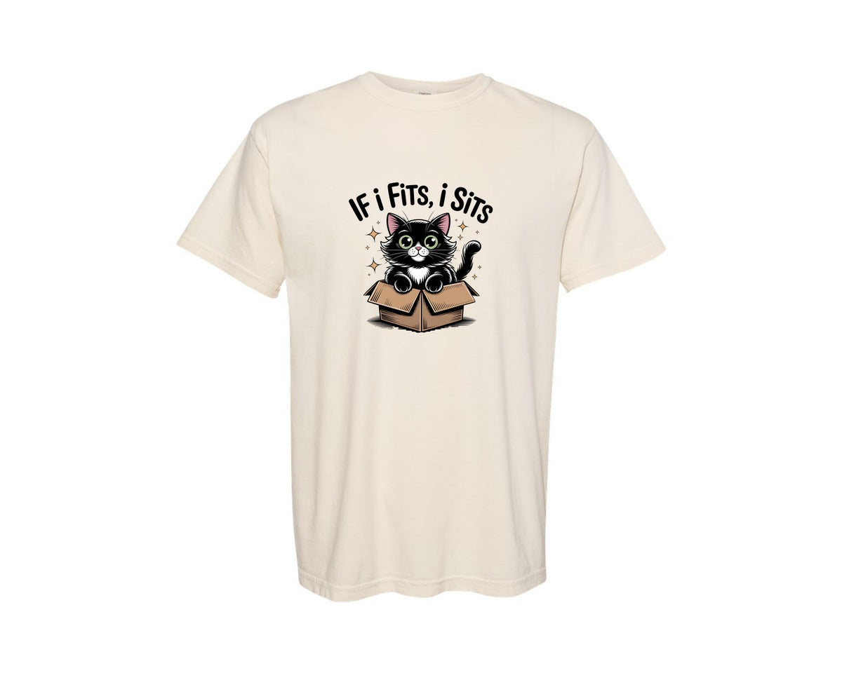 brand:Comfort Colors|color:Ivory|If I Fits I Sits Cat Funny Cat Graphic T-Shirt