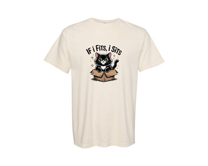 brand:Comfort Colors|color:Ivory|If I Fits I Sits Cat Funny Cat Graphic T-Shirt