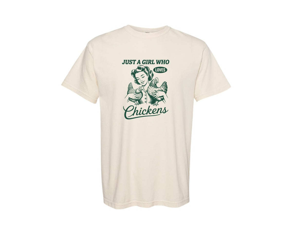 brand:Comfort Colors|color:Ivory|Just A Girl Who Loves Chickens 16 Graphic T-Shirt