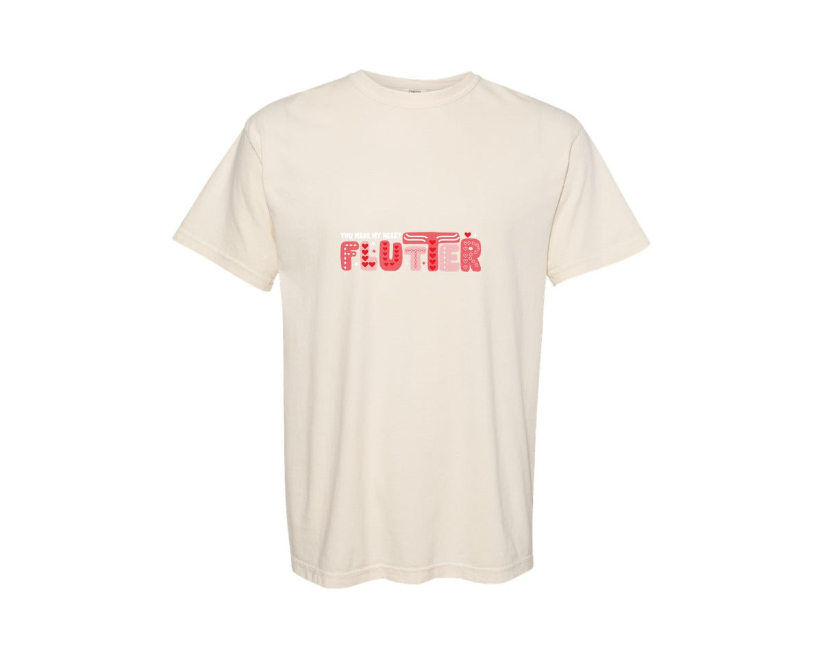 brand:Comfort Colors|color:Ivory|Make My Heart Flutter Valentine Graphic T-Shirt