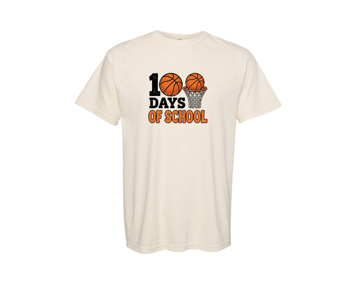 brand:Comfort Colors|color:Ivory|Basketball 100 Days Of School 2 Graphic T-Shirt