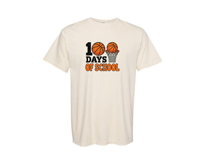 brand:Comfort Colors|color:Ivory|Basketball 100 Days Of School 2 Graphic T-Shirt