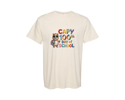 brand:Comfort Colors|color:Ivory|Funny Capy 100Th Day Of School 2 Graphic T-Shirt
