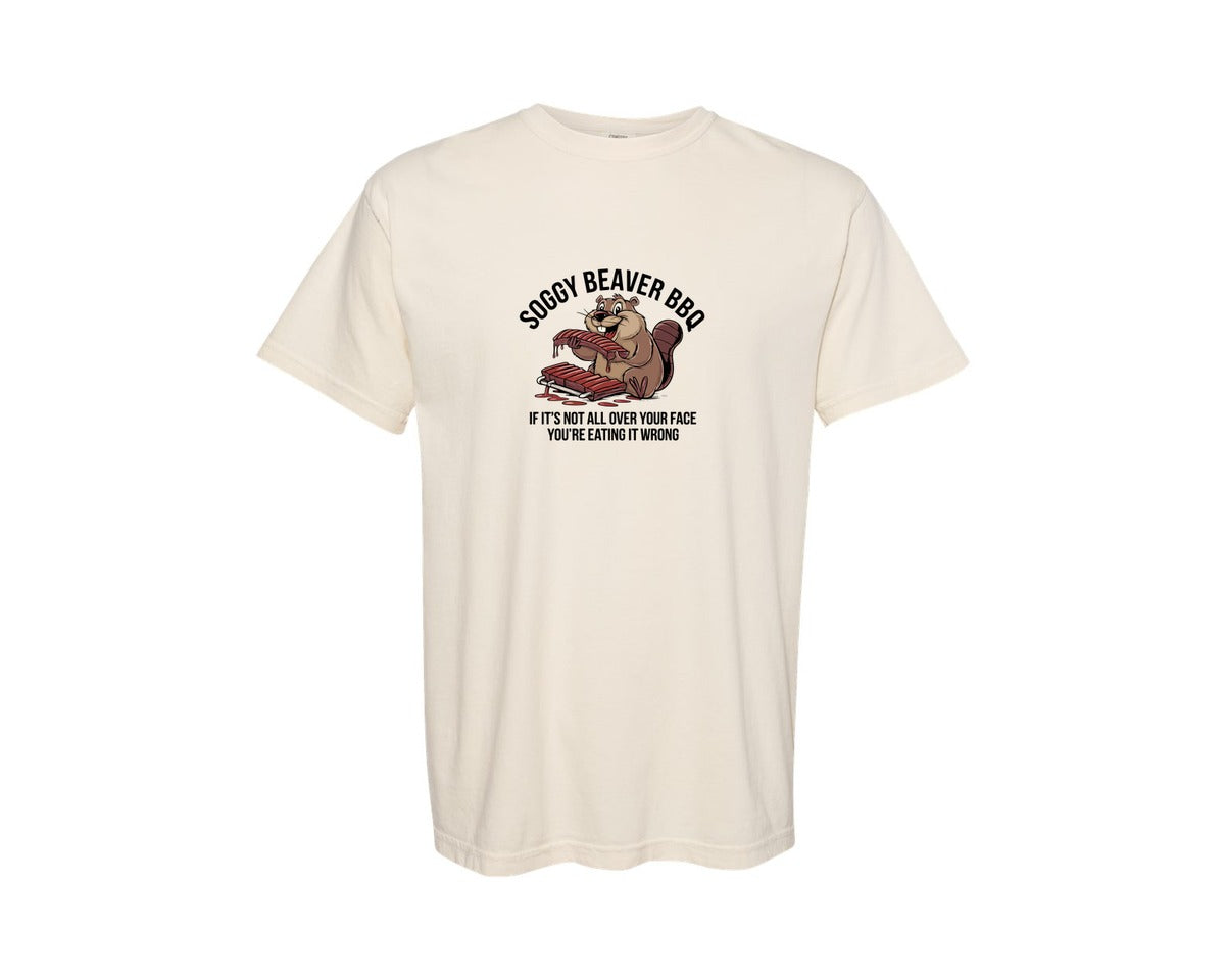 brand:Comfort Colors|color:Ivory|Soggy Beaver Bbq Funny Beaver 2 Graphic T-Shirt